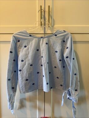 Rebellion Light Blue Crop Top with Navy Embroidered Dots medium